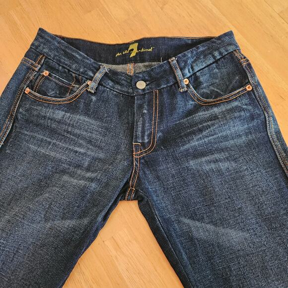 7 For All Mankind jeans Bootcut Dark Wash Pink Stitching A Y2K Sz 29 EUC - Picture 4 of 12